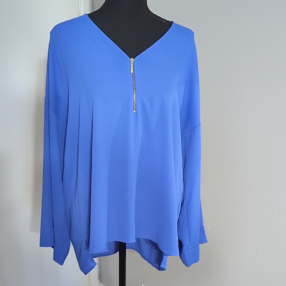 Express Royal Blue V-Neck Blouse with Zipper